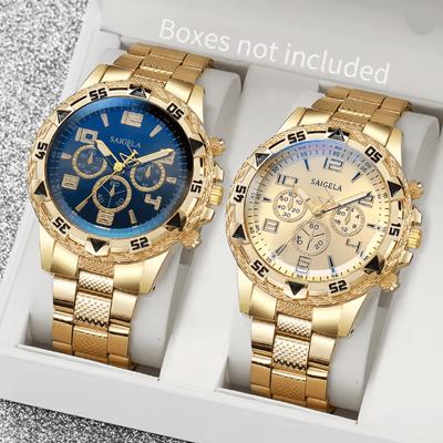 Inspire Essentials Mens Business Quartz Watch Set Arabic Dial Steel Band 2pcs Set Without Box