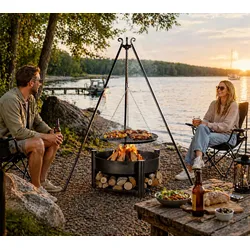 CookKing Schwenkgrill Set Montana 1 | mit Feuerschale, Dreibein und Grillrost - Schwarz