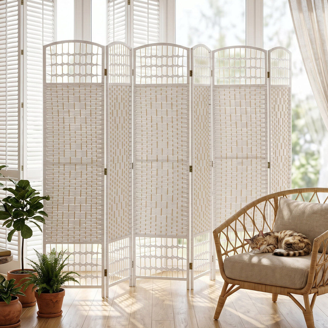 Highland Dunes HOMCOM 6 Panel Folding Room Divider, Freestanding Privacy Screen, White White 170cm H X 240cm W X 1.5cm D