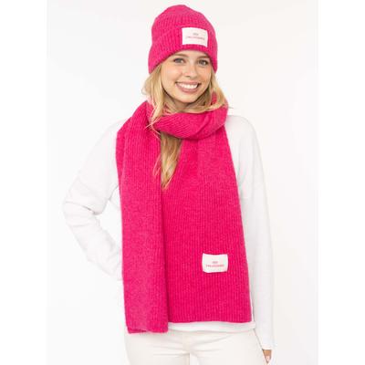 Strickschal ZWILLINGSHERZ "Zwillingsherz Patch", Damen, pink, Strick, Materialmix, unifarben, Modetücher, gerippt, mit Wolle und Patch