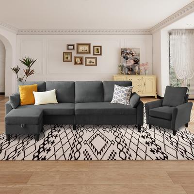 Jarenie "101""Corduroy 3 Piece Living Room Set Including 4 Seater Sofa ,Storage Ottoman and Chair"