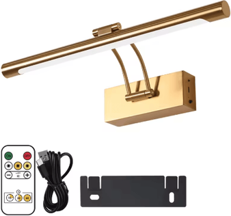 Inspire Picks USB Rechargeable Wireless LED Wall Lamp 4400mAh Picture Light With Remote For Home Decor gold 40cm dimming