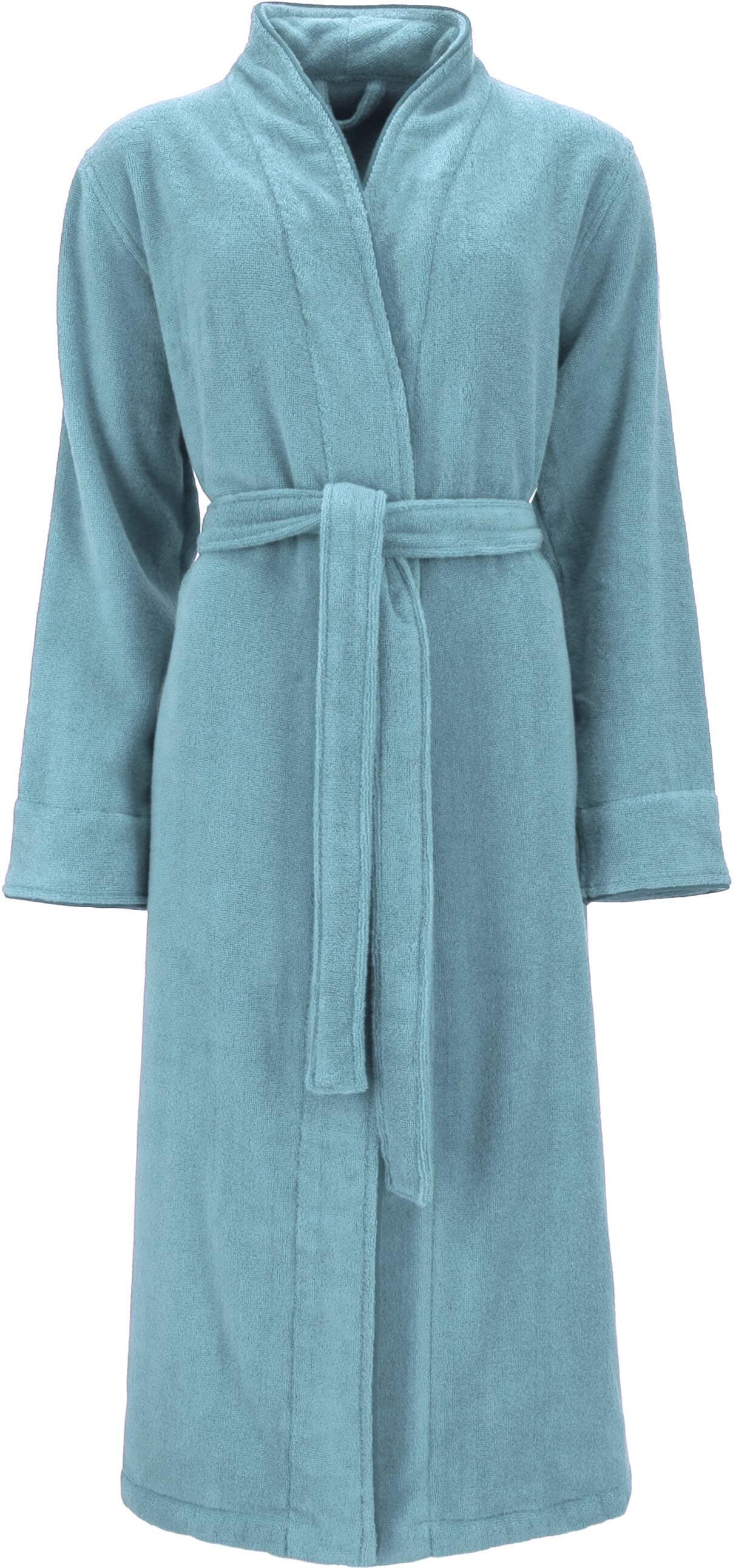 Bademantel VOSSEN "Alabama, ideal für Sauna & Spa, Hotelbademantel, Morgenmantel" Gr. M, blau (waterfall), L:125cm, Baumwolle, Hausmäntel, Bademantel, Stehkragen