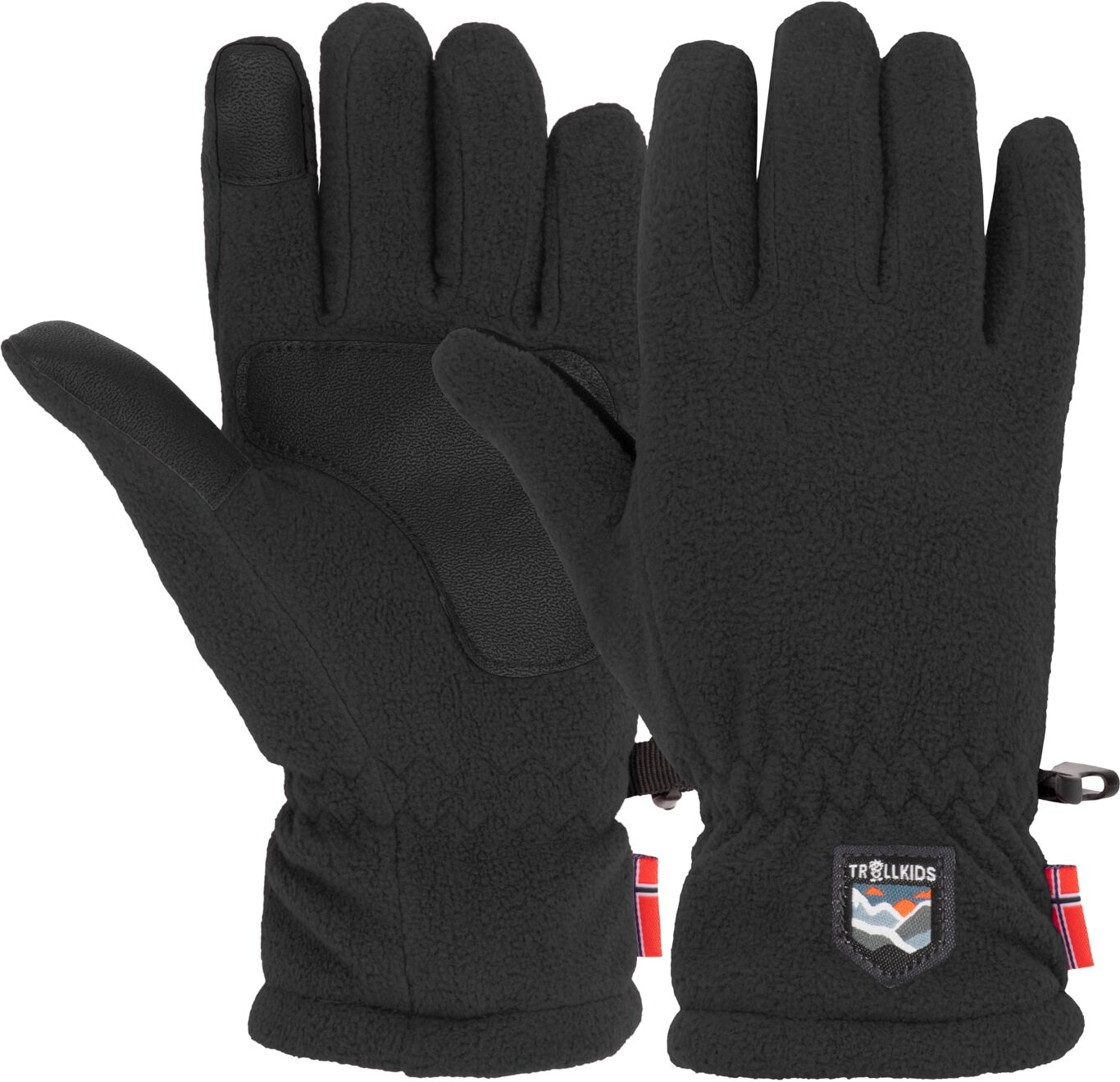 Fleecehandschuhe TROLLKIDS "KIDS EIKEDALEN GLOVE", Kinder, Gr. 457Y8Y, schwarz, Kunstfaser, Handschuhe Fleecehandschuhe, mit Touchscreen-Fingerspitzen, aus Fleece schwarz 457Y8Y