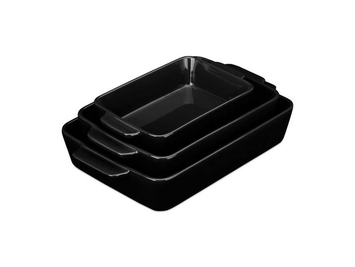 Relaxdays Auflaufform Schwarz Keramik 3-tlg.-Set, 33x6x20 cm, Kochgeschirr, Auflaufformen