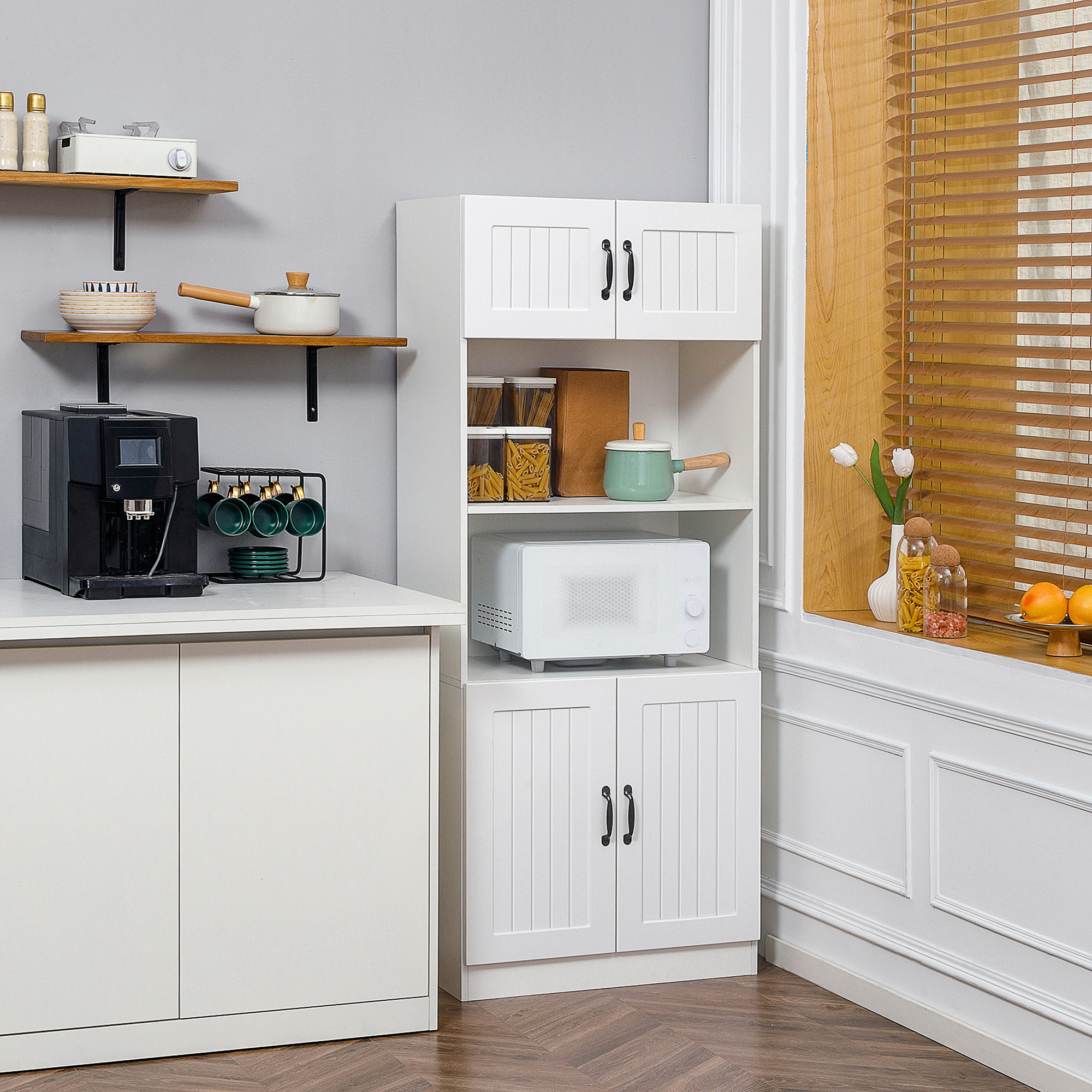 Homcom Mobile da Cucina Credenza Buffet Stile Country, 2 Armadi, 2 Ripiani, 70 cm x 40 cm x 170 cm, Bianco e Nero   Aosom Italy
