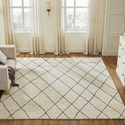 KALATY Nomad Weave Ivory Diamond Hand-Knotted Wool Area Rug