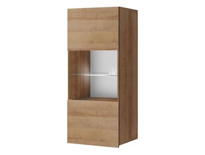 Mirjan24 Hängevitrine Calabrini BR05 (Eiche Gold, weißer LED) Moderne grifflose Wandvitrine mit gehärtetem Glas und Ablagefächern für das Wohnzimmer