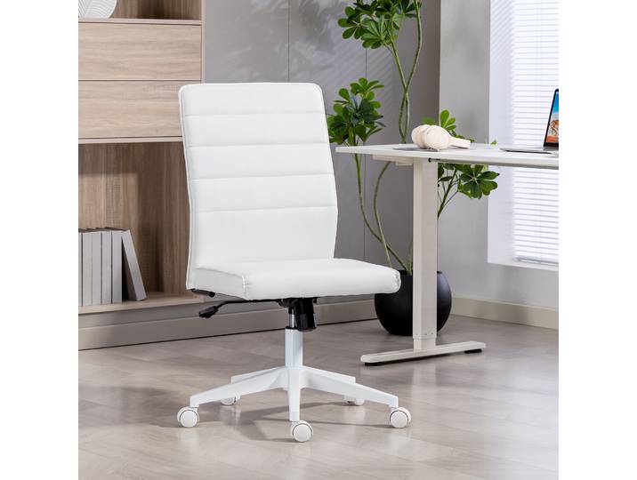 HOMCOM Chaise Bureau Ergonomique Réglable Cuir PU Blanc