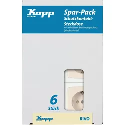 Kopp 945117052 RIVO - Profi-Pack: 6x Schutzkontakt-Steckdosen, erhöhter Berührungsschutz, Farbe: weiß