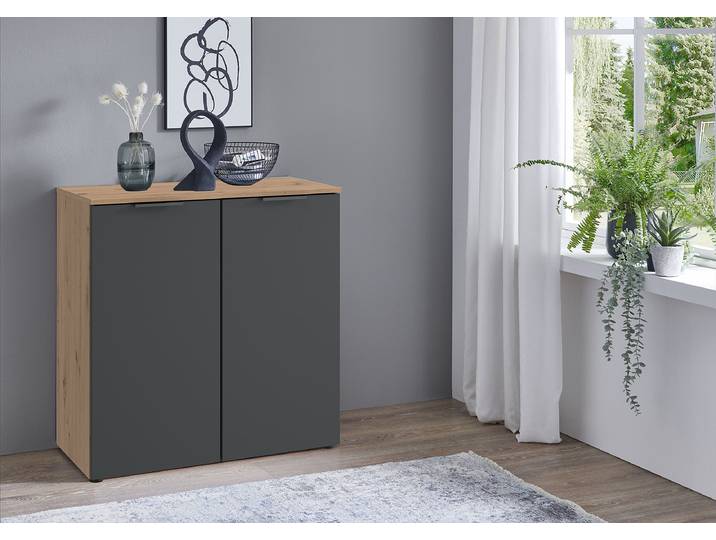 Commode Level36 avec portes 81cm Marron/Gris/Graphite/Imitation chêne Artisan