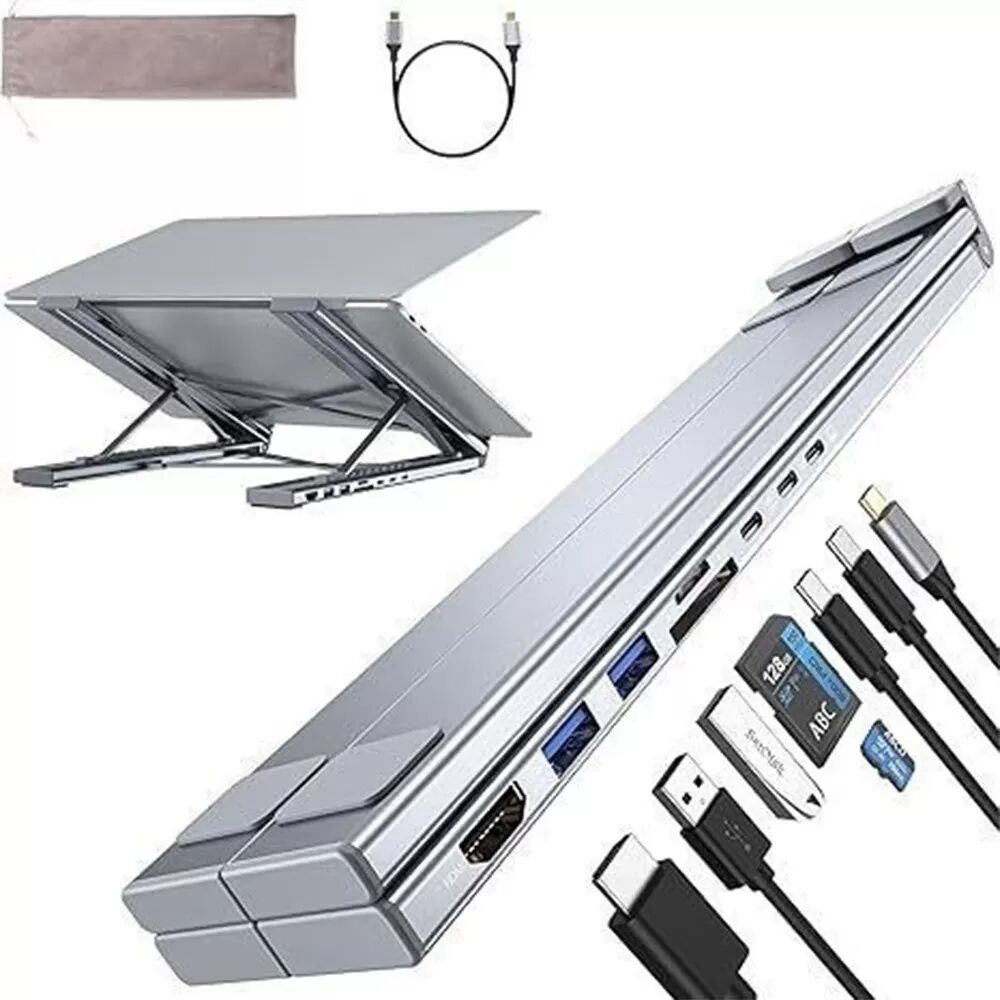 INF Station d'accueil pour ordinateur portable 7-en-1 avec hub USB - Aluminium, réglable, compatible avec les ordinateurs
