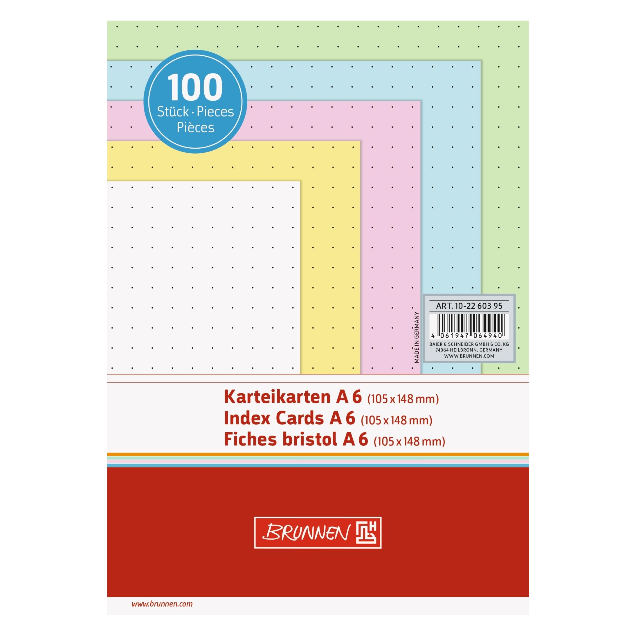 Brunnen Karteikarten A6 punktiert sortiert VE=100 Stück (A6, 180 g/m²) (102260395)