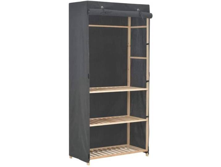 Armoire de Rangement Garde-Robe - 3 Niveaux - Tissu et Cadre en Sapin Massif - Gris