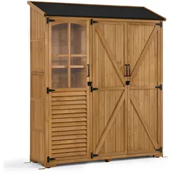 M MCombo Gartenschrank Holz mit 7 Ablagen&2 Schubladen, Geräteschuppen Wetterfest, Gartenhaus Outdoor Wasserdicht, Gerätehaus für Außenbereich, Garten & Terrasse, 0982 (Natur)