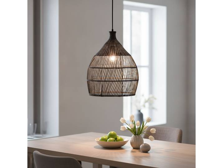 Grijze hanglamp Destin rotan Ø 42cm Lyora - 110788