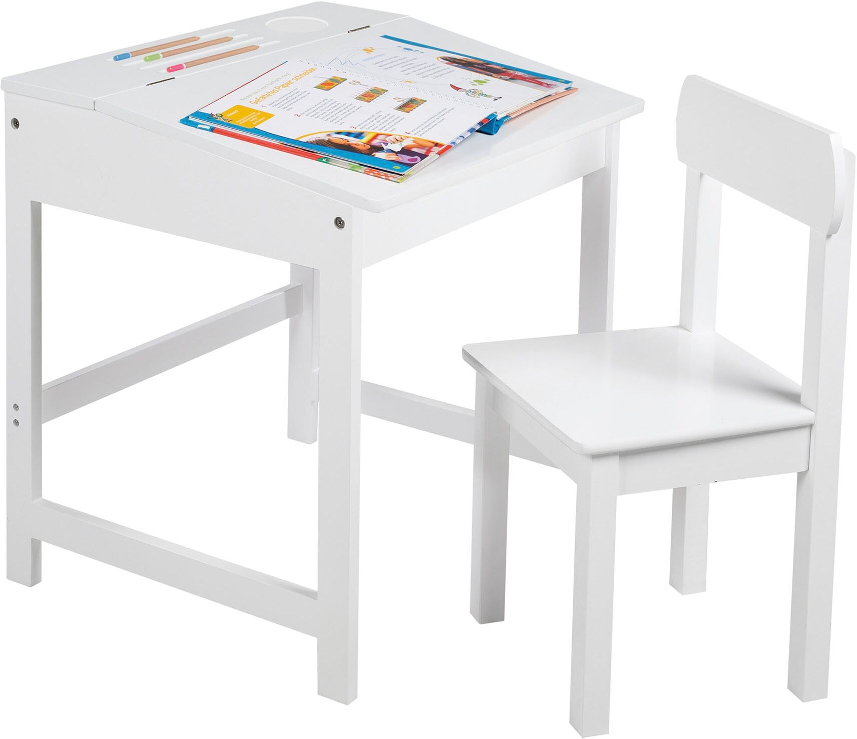 Kinderschreibtisch ROBA "Schulpult, weiß", weiß, Tische, Baby, B/H/T: 55cm x 58cm x 49cm, Kinderschreibtisch, inkluisve Stuhl, B:55cm H:58cm T:49cm