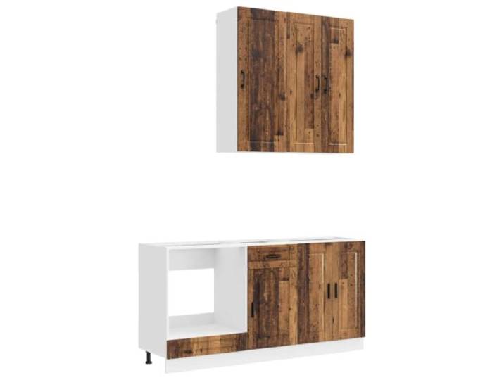 Kücheneinheit Porto, 5-teilig, altes Holz Niedrige Schränke, verstellbare Beine, Wandmontage, Arbeitsplatte nicht im Lieferumfang enthalten, langlebiges Holz