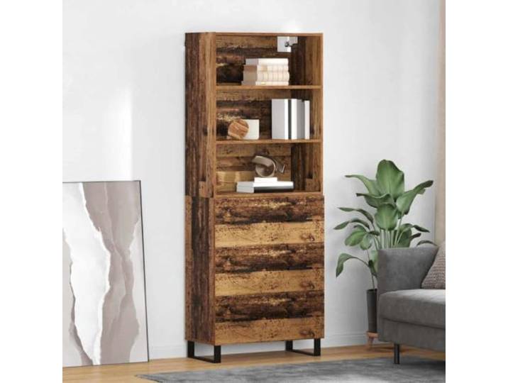 Weißes Highboard aus Holzwerkstoff: Highboard mit Metallfüßen und Türen fürs Wohnzimmer mit viel Stauraum, Elegantes Aufbewahrungsmöbel als Raumteiler