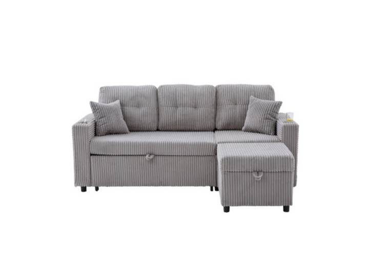 Komhtom Ecksofa mit Stauraumfunktion,Cordstoff,Hellgrau, Mode, 195x144 cm, Wohnzimmer, Sofas & Couches, Wohnlandschaften, Ecksofas