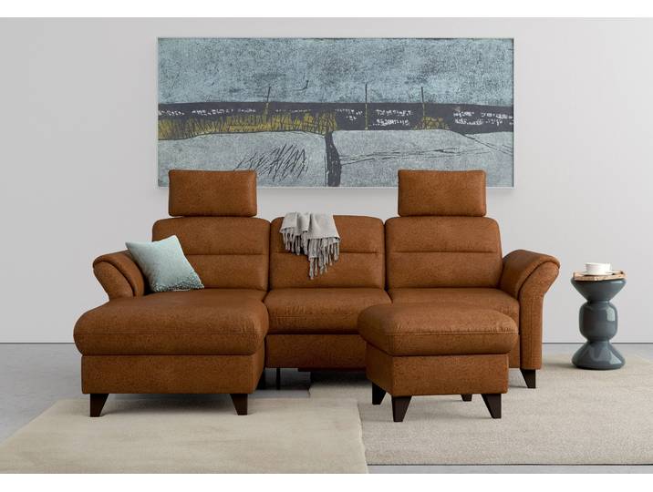 Ecksofa, Luxus-Microfaser, Braun (Haselnuss) 250×163 cm, Mit Bettfunktion & Bettkasten, Sit&More