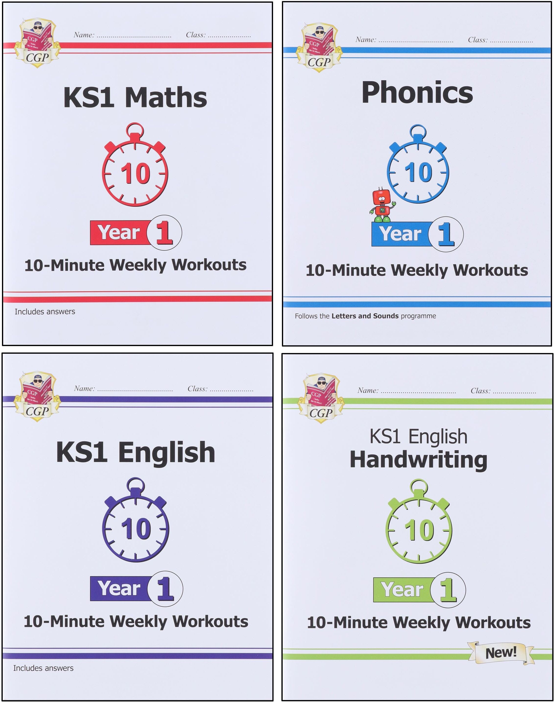 CGP KS1 (Year 1) 10-Minute Weekly Workouts Collection 4 Books Set - Ages 5-7 - Paperback Coordination Group Publications Ltd (CGP)