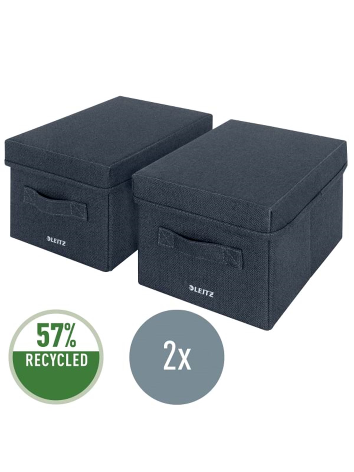 Leitz Aufbewahrungsbox aus Stoff mit Deckel klein, Samtgrau, 2er-Pack
