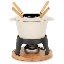 H.Koenig La Fonderie 1890 6-Personen Mont Blanc Fondue-Set aus Gusseisen, Käse- und Schokoladenfondue, 6 Gabeln Kapazität 1.8L