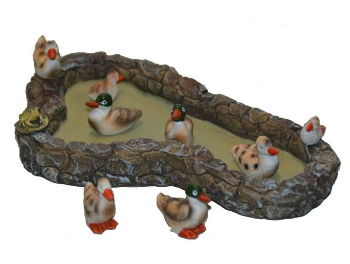 Krippen-Zubehör ALFRED KOLBE, bunt, Polyresin, Dekofiguren, Krippen-Zubehör, Teich mit Frosch und Enten für 10-12 cm Figuren