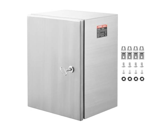 VEVOR Coffret Électrique en Acier Inoxydable\, Armoire Électrique 40x30x15 cm Boîtier Mural Étanche IP66 avec Plaque de Montage\, Charnière de Verrou pour Équipements Électroniques Électriques Extérieur