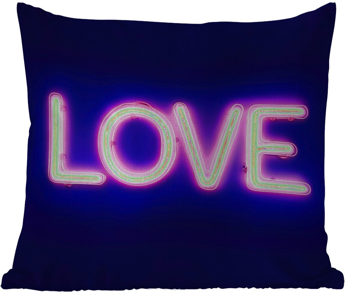 PillowMonkey Weerbestendig Sierkussen Buiten Neon Love Valentijn 60x60 cm