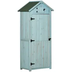 Outsunny Gartenschrank Gartenhaus Holz Hellblau+Grün 77 x 54,2 x 179 cm