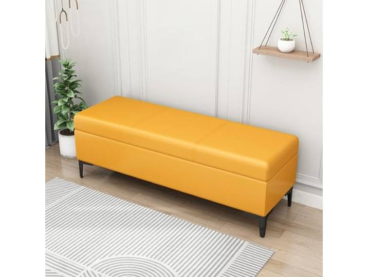 Ottomane Mit Stauraum Aus Kunstleder Mit Stauraum Extra Lange Gepolsterte Schlafzimmerbank Mit Stauraum Für Den Eingangsbereich Ottomane Hocker Stauraumbänke Stauraum-Fußhocker(Yellow,80cm)