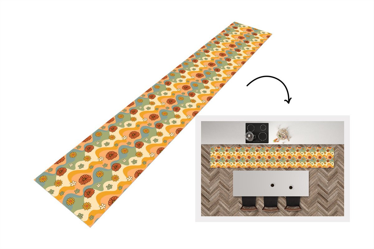 KitchenYeah Keukenloper Vinyl met Bloemenpatroon in Vintage Stijl