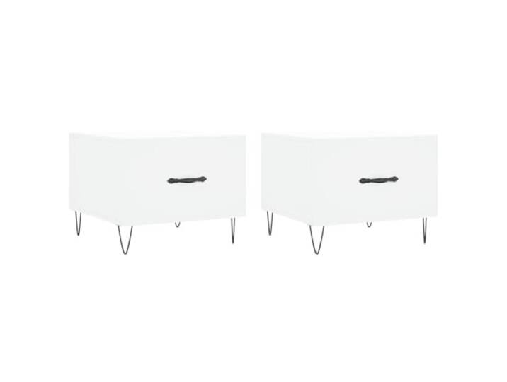 Couchtische 2 Stück, weiß, 50x50x40 cm, mit Schublade Holzwerkstoff, Eisenbeine, Arbeitsplatte, Schublade, Wohnzimmer, Beistelltisch