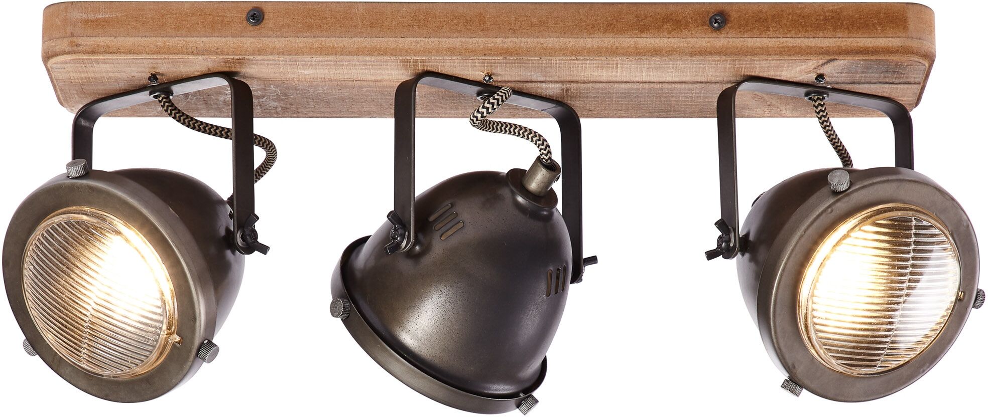 BRILLIANT Deckenstrahler "Carmen Wood", braun (burned steel, holz), 3, H: 18,5cm, 1 Stk., Leuchten, Spotbalken 3flg burned steel/holz, Deckenstrahler