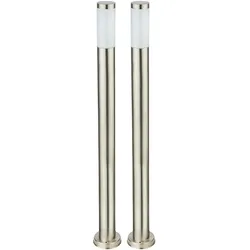 Stehlampe Stehleuchte Außenlampe Außenleuchte Beistellleuchte Wegelampe, IP44 Wetterfest, Edelstahl opal silber, 1x E27 Fassung, DxH 7,6x110cm, 2er Set