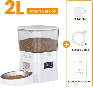 Inspire Curations SmartServe Button Control Automatic Pet Feeder By ROJECO white With Us Plug