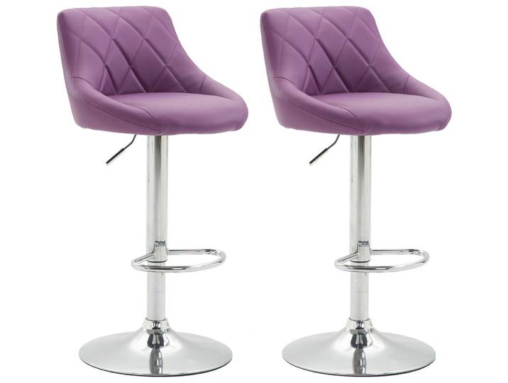 TPFLiving 2er Set Barhocker Lazius Gestell Metall in Chromoptik Kunstleder - Lila
