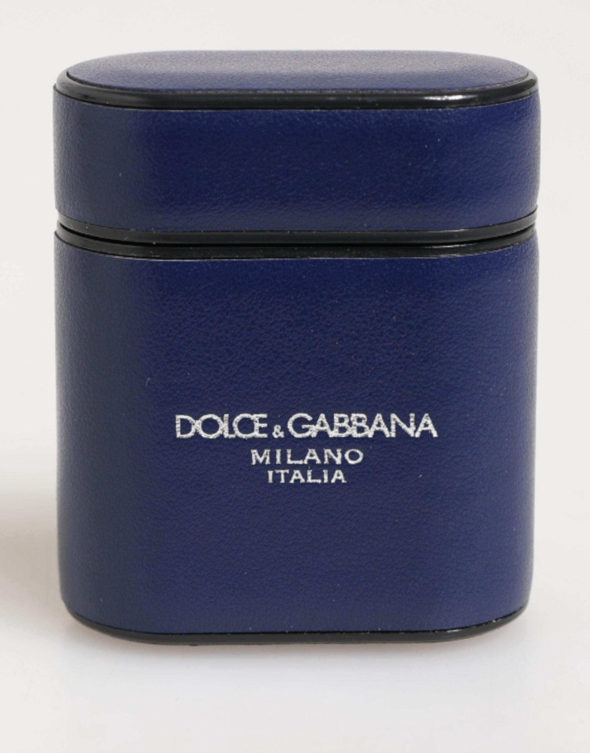 Dolce & Gabbana Blauer Leder-Logo-Druck Flip-Halter Herren Airpods-Hülle