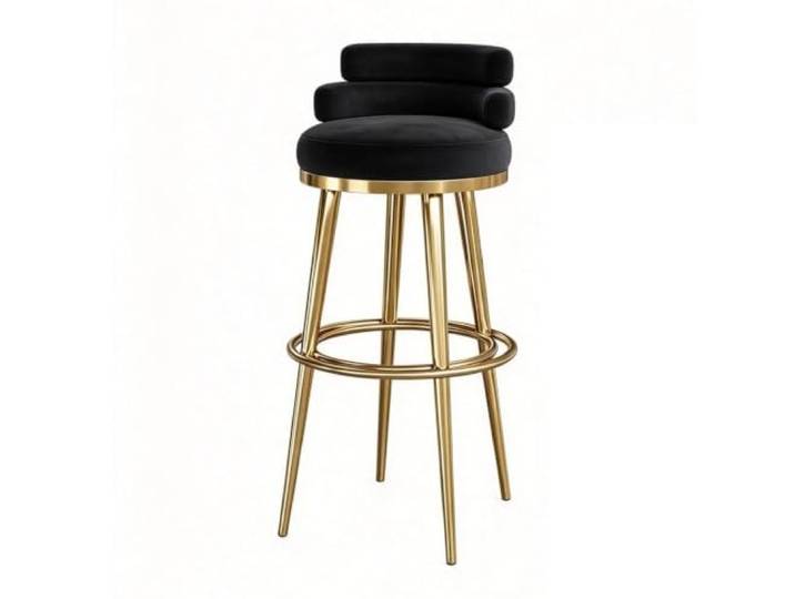Guyifuny Barhocker für Hausbar Samt Niedrige Rückenlehne Samtbezug auf hochdichtem Schaum, niedrige Rückenlehne, Metallgestell mit Fußstütze, für Küche(Black,25.6in Gold)