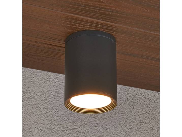 Lucande Deckenstrahler Minna, anthrazit, 14cm, IP54, E27 Minna, schwarz, Aluminium, Modern