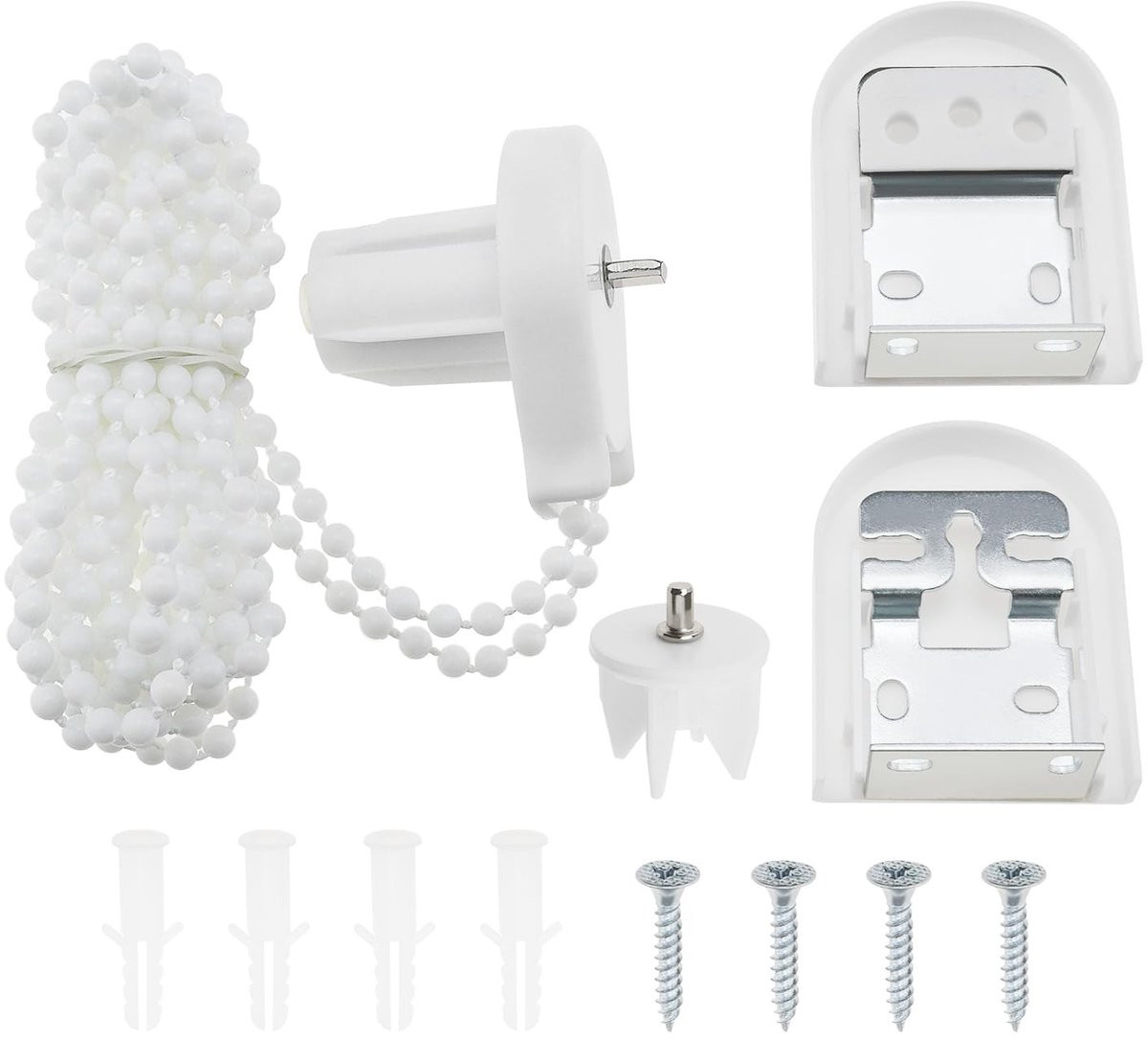 Dailygoods Rolgordijn Reparatieset 25mm - Plastic Klem en Ketting - Wit/Metaal