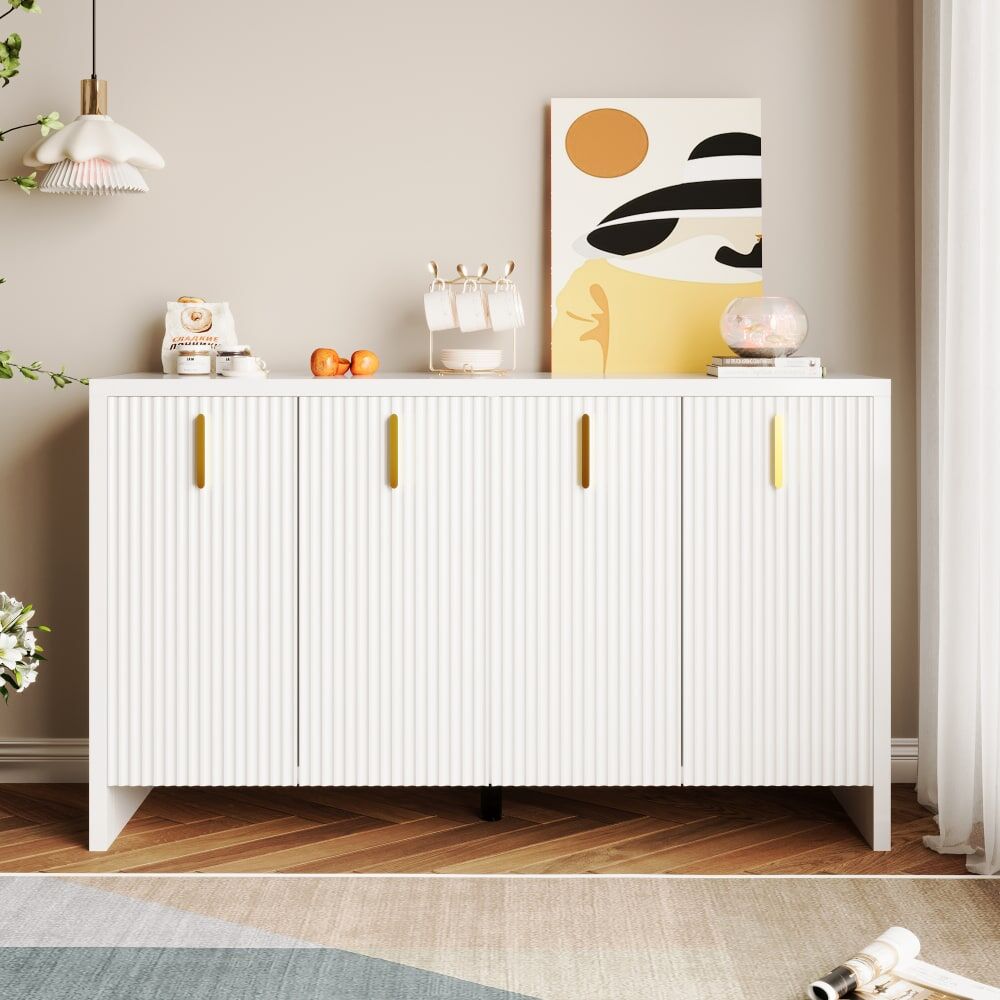 Urban Meuble Aparador blanco ondulado con tiradores dorados 140x38x80cm