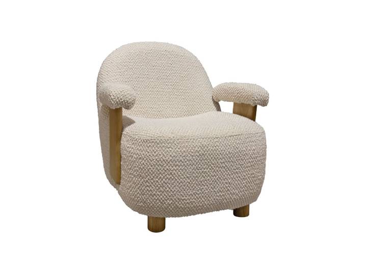 Fauteuil en bouclette écru et structure en bois