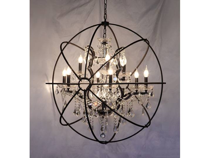 Lustre en fer forgé rétro, lustre en orbe rustique pour salon, ferme, restaurant vintage, lampe en cristal Bird Jos