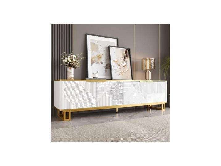 Meuble TV - BLOSSOM - 160 cm - Blanc - Design contemporain - Rangement pratique