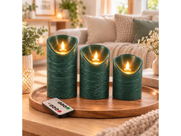 Relaxdays Marmorierte LED Kerzen 3er Set