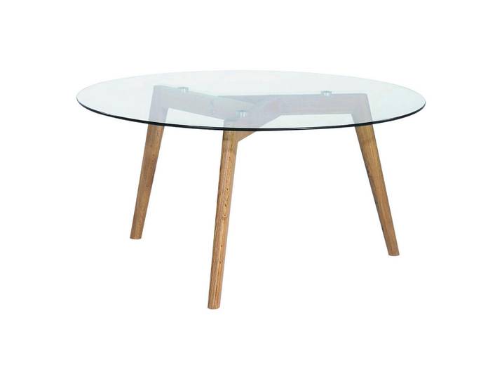 Carryhome Couchtisch, Klar, Eiche, Holz, Glas, Eiche, massiv, rund, rund, 90x45x90 cm, Wohnzimmer, Wohnzimmertische, Couchtische, Couchtische Glas