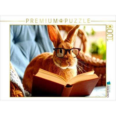 CALVENDO Puzzle Hase beim lesen | 1000 Teile Lege-Größe 64x48cm Foto-Puzzle für glückliche Stunden